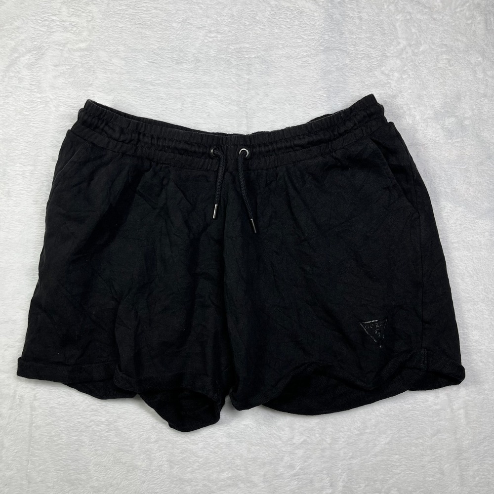Guess Athletic Shorts Womens XL Black Cotton Relaxed Fit Gym Jogging Drawstring - Picture 1 of 8